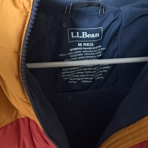 L.L. Bean Colorblock Down Hooded Jacket - Orange, Red, Blue - Picture 3 of 6